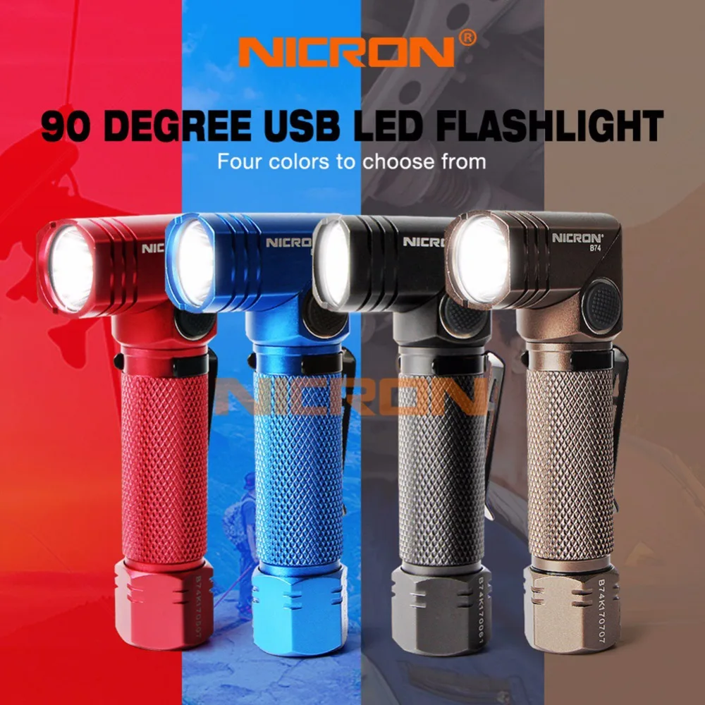 NICRON Rechargeable Twist Flashlight 4 Colors 600 Lumens Waterproof IP65 USB Charging Corner Light Mini Portable LED Torch B74