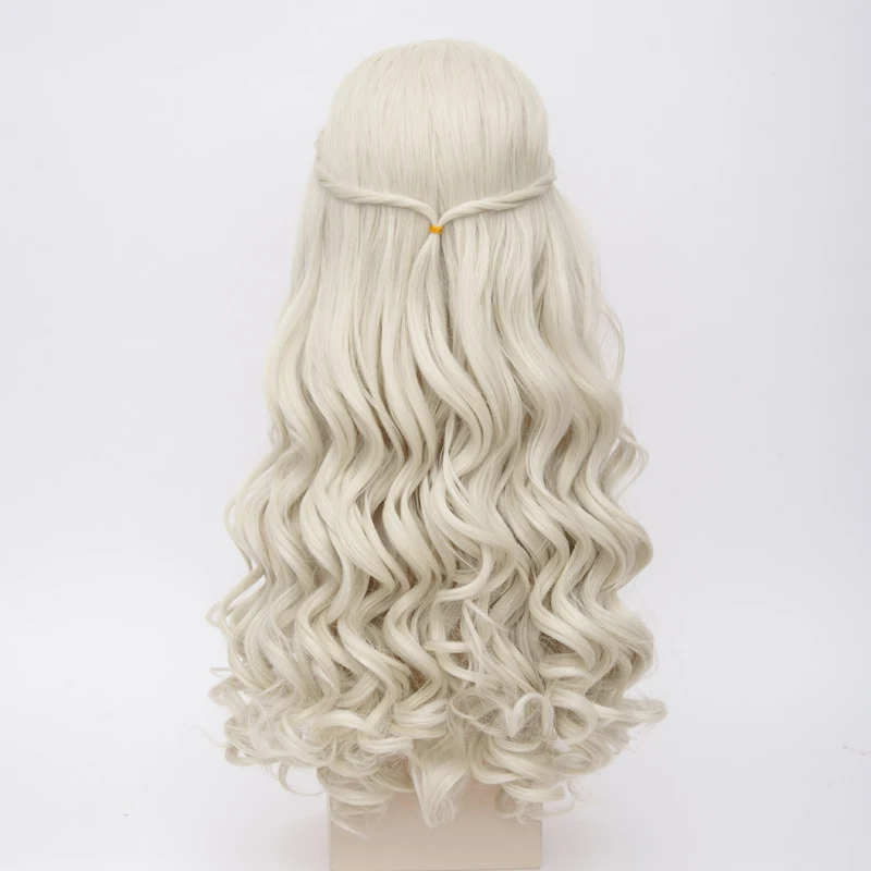 Peluca de Cosplay de Reina blanca de Alicia en el país de las Maravillas, pelo sintético trenzado largo ondulado rubio, fibra resistente al calor + gorro de peluca