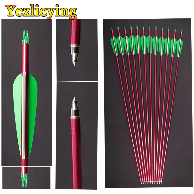 12/24pcs Hunting Compound Bow  30" Archery Aluminum Arrows Bolt Spine 300 With 4 Inches Vanes Replace Tips