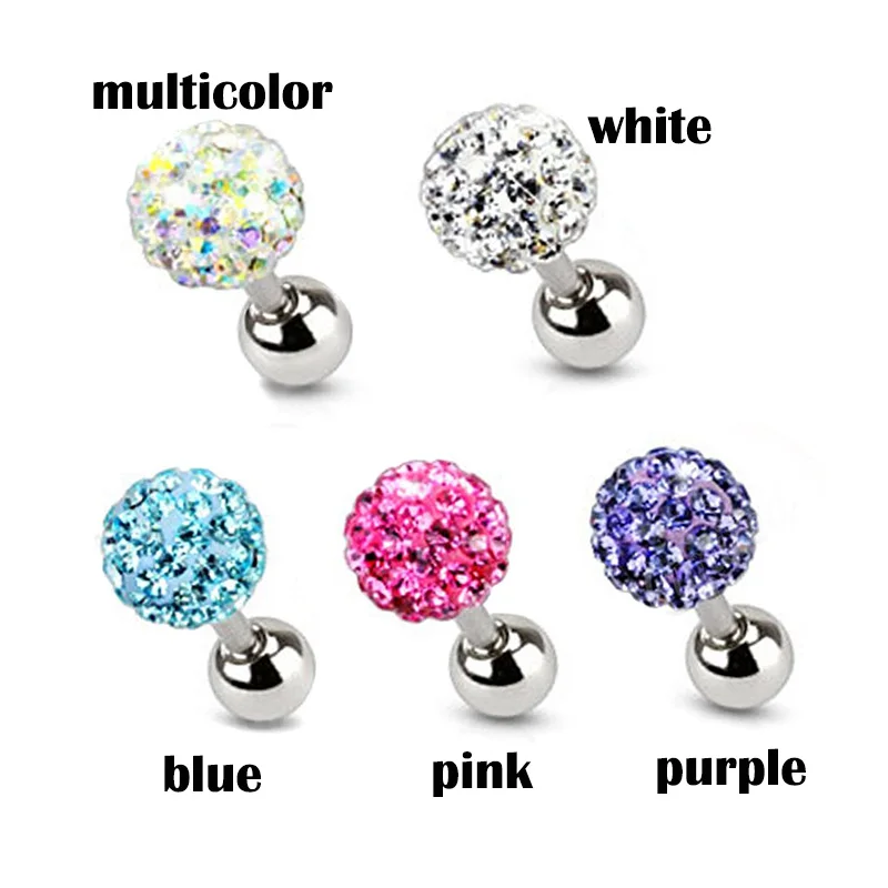 Women stainless steel Ear Studs Punk Crystal ball T-Type Screw Cute Stud Earrings Medical Titanium Steel Ear Piercing Jewelry