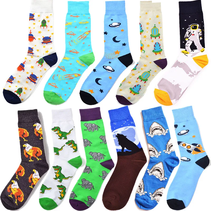 Men funky sloth socks happy art funny colorful winter crazy socks novelty fun shark space alien dinosaur turkey animal socks