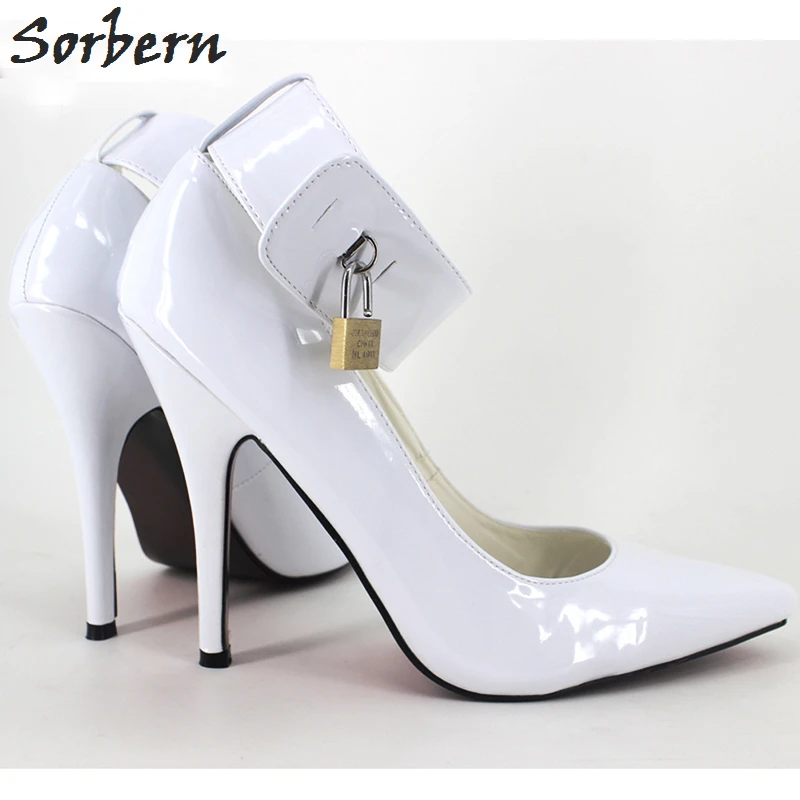 Sorbern Sexy Bdsm Women Pumps High Heels Ankle Straps Lock Keys Pole Dance Party Shoes Night Club Footwear Pump Heels Size 12