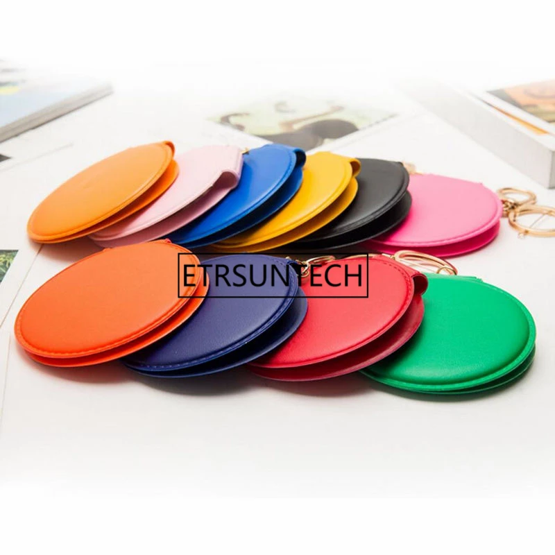 Portable Keyring Cosmetic Compact Mirrors Key Chain Double Dual Sides Frame Girl Mini PU Leather Pocket Makeup Mirror F1296