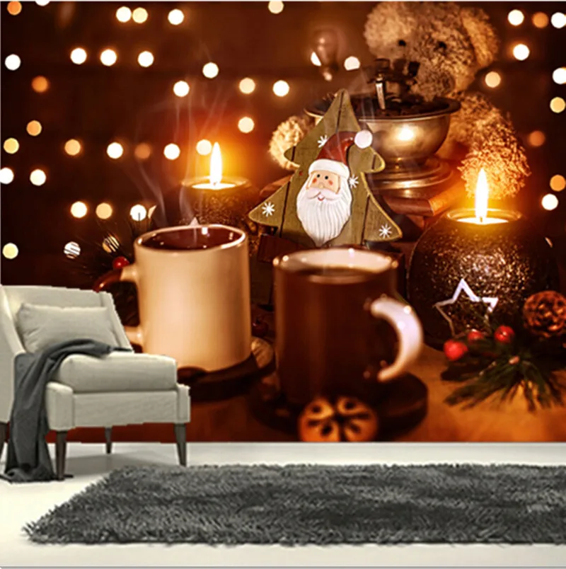 

The custom 3D murals, 3D teddy bear Coffee Stemware Christmas wallpapers ,cafe wall living room sofa TV wall bedroom wall paper