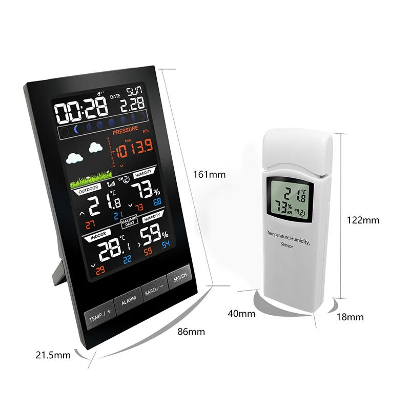 Wireless Weather Station Digital Weather Forecast with 2 Outdoor Sensors mmHg Temperature Humidity Display Barometer Thermometer