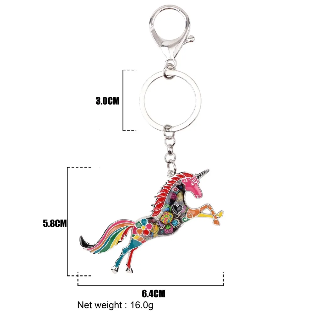 Bonsny Enamel Alloy Horse Unicorn Key Chain Key Ring Handbag Bag Charm Keychain Accessories New Fashion Animal Jewelry For Women