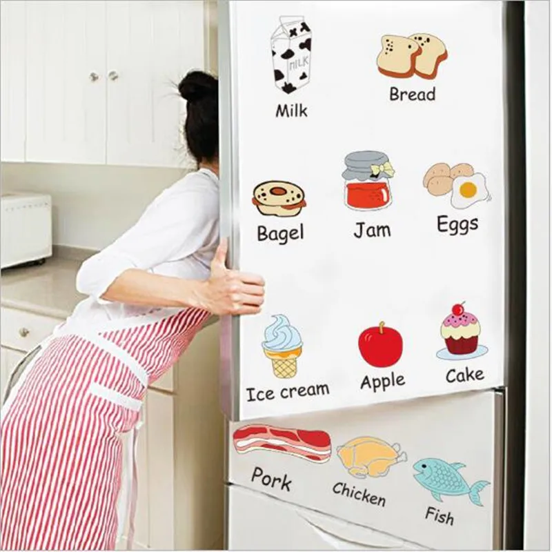 1PCS Cute Food Ice Cream Wall Sticker For Kitchen Large Variety  DIY Refrigerator Table For Kids Rooms Nursery Decal Home Decor