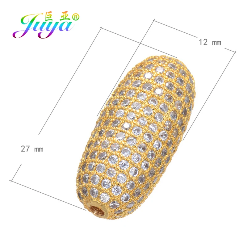 Juya DIY Jewelry Copper Beads Micro Pave Zircon Oval Charm Beads For Women Decoration Clothes Natural Stone Pearl Jewelry Making