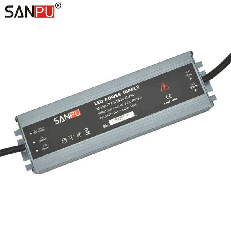 

SANPU LED Driver 24VDC 150W 6A Constant Voltage Switching Power Supply 24V Waterproof IP67 AC/DC Lighting Transformer 24 Volt