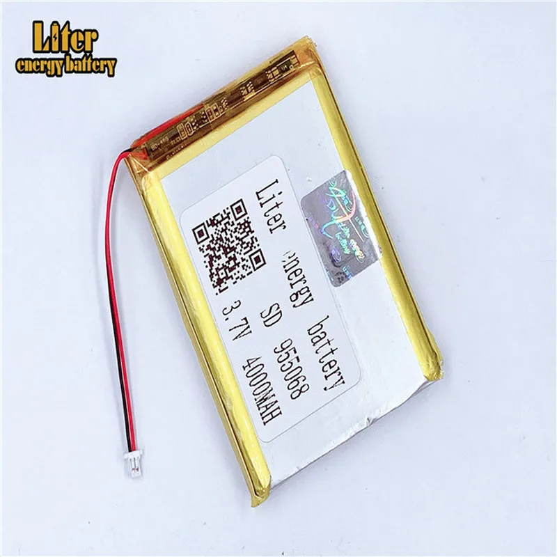 Conector de bateria polímero de lítio, 1.0mm, 2pin, 955068 4000mah, 3.7v, recarregável, para produtos digitais, bateria externa