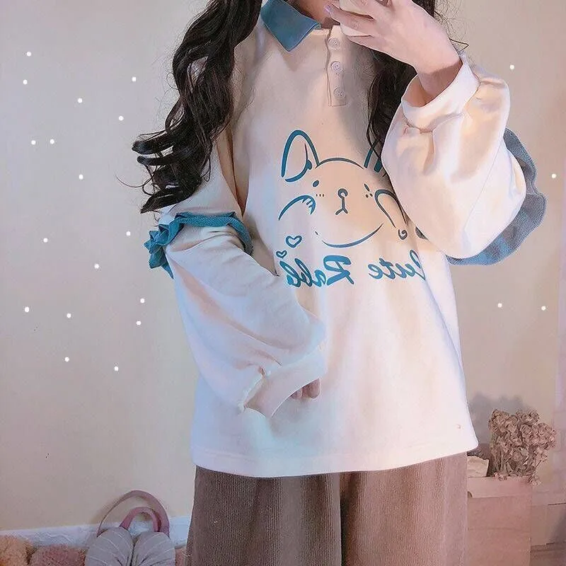 Hoodies gráficos de coelhinho kawaii para mulheres, kawaii, manga comprida, roupa plissada, kawaii, vintage, meninas macias, coelho fofo