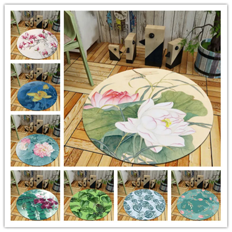 

Flowers Plants Print Round Rugs Living Room Doormat Cartoon Carpets Door Floor Mat Bedroom Carpet Kid Room Decor Rug Yoga Mat