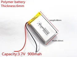 3 linii 3.7 V, 900 mAH, [603048] PLIB (polimerowa bateria litowo-jonowa/akumulator litowo-jonowy) dla dvr; mp5, GPS, mp3, mp4, telefon komórkowy, głośnik