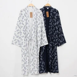 Summer New Male Japanese Style bathrobe pajamas Men 100% cotton Sleepwear Loose Long Robe with Belt Sleeprobe home Leisure wear