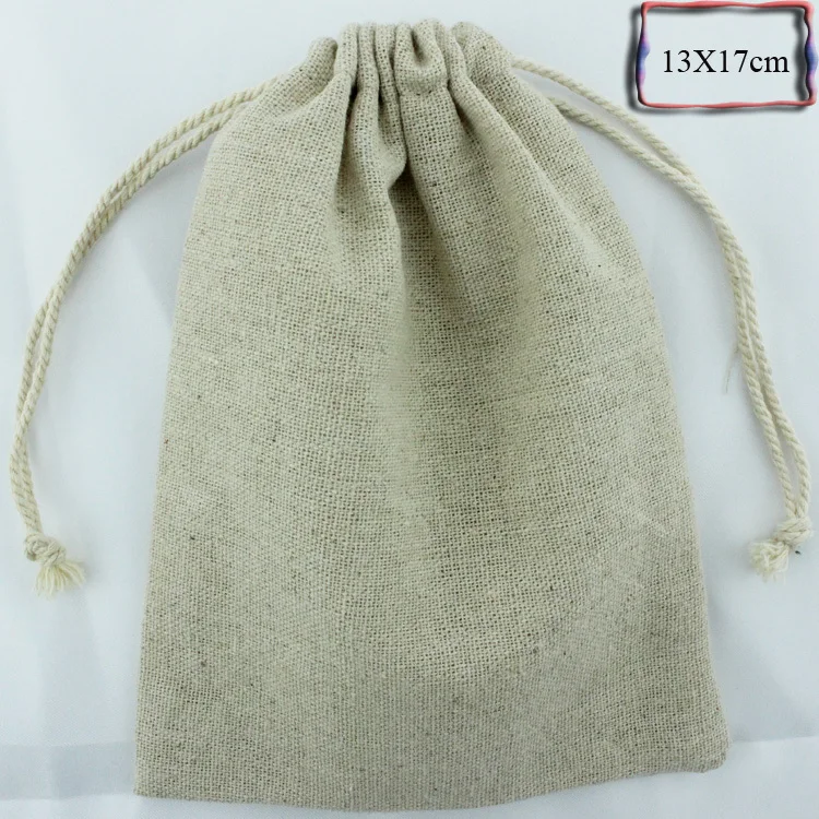 

customize size and logo (50pcs/lot)13x17cm/5x6.7inch 170g/m2 100% natural linen bag cotton drawstring promotional bags pouch