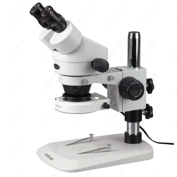 AmScope SM-1 Series Zoom Binocular Stereo Microscope 7X-90X+ 80 LED Compact Ring Light on Compact Pillar Stand