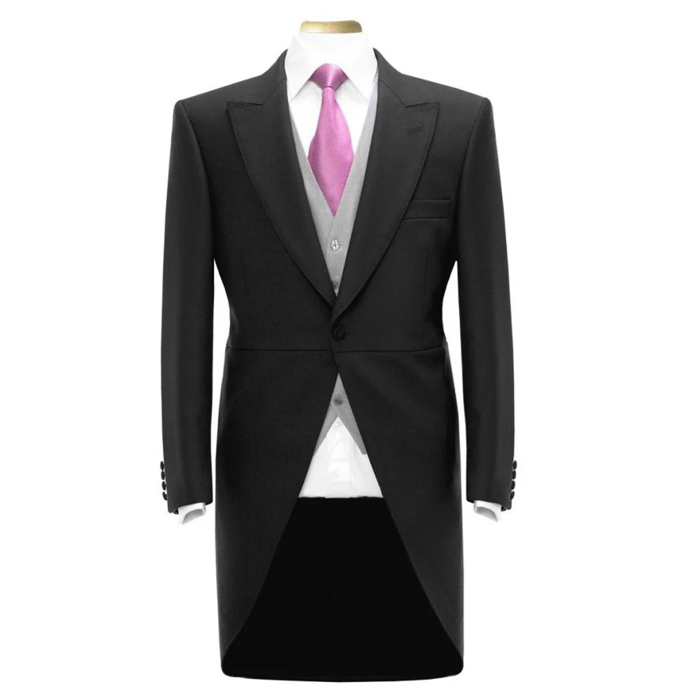 

Custom Made to Measure black tailcoats with grey vest or waistcoat,BESPOKE long tail tuxedo tailcoat,TAILORED BLACK MEN SUITS