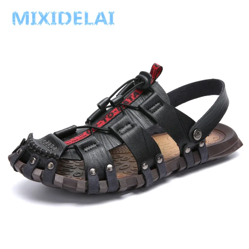 MIXIDELAI New Hot Sale Men\'S Sandals Leather Men Summer Shoes Leisure Slippers Flip-Flops Men Comfortable Footwear Soft Sandal