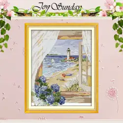 Seascape Outside the Window Patterns Counted Cross Stitch Set 11CT 14CT 16CT Stamped DMC Cross-stitch Kit Embroidery Needlework