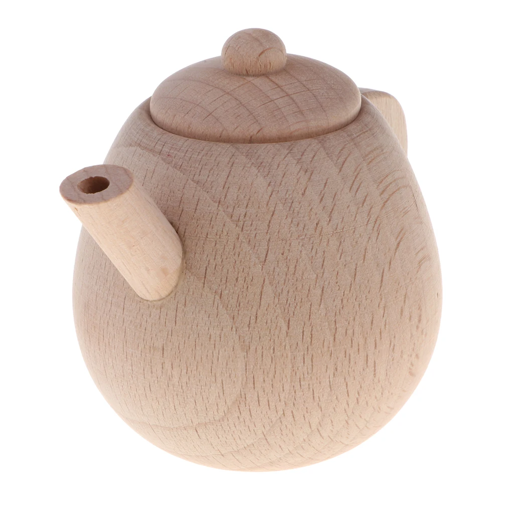 Wooden Educational Pretend Play Toy - Natural Wooden Teapot for Girls Role Play Game