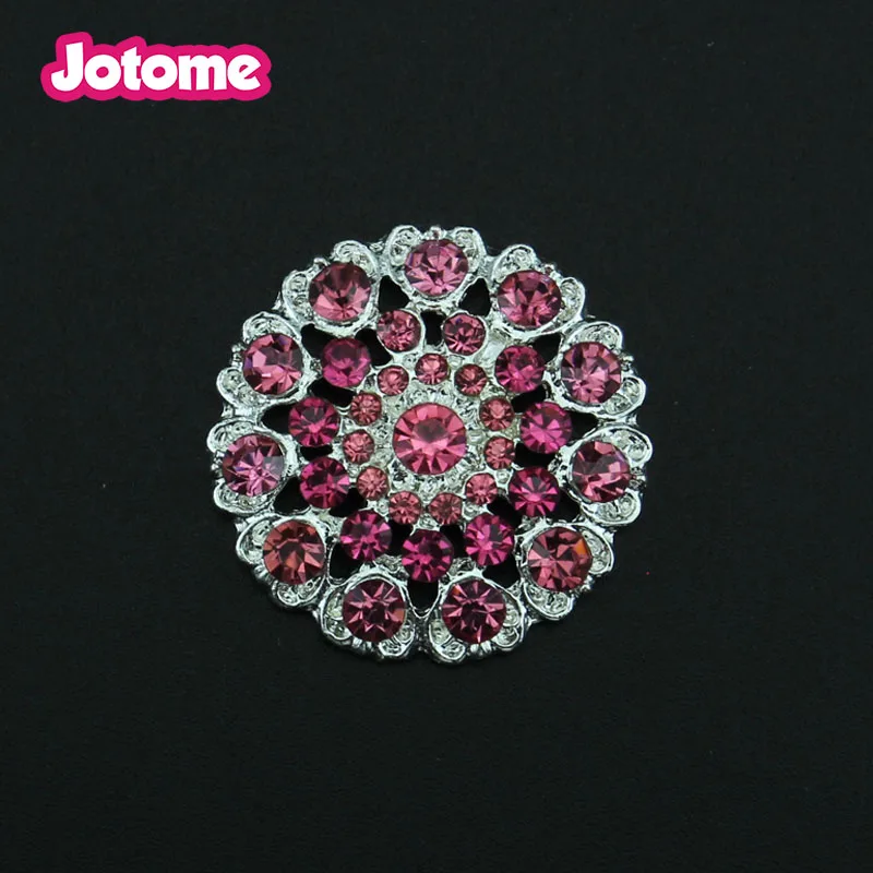 26mm Wedding Invitation Card Decoration Round Pink Crystal Rhinestone Flatblack Buttons