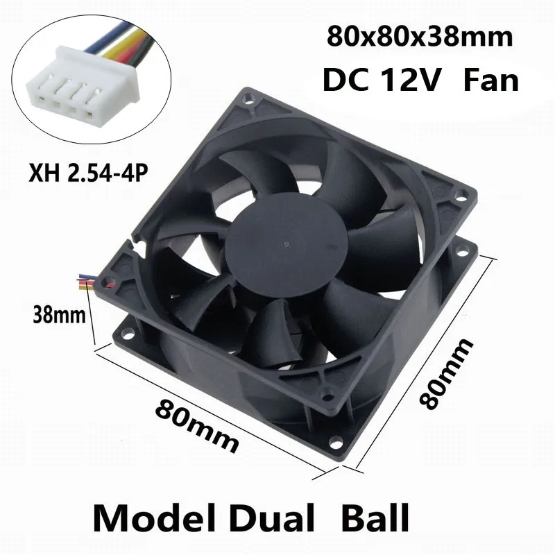 Gdstime 10 Pcs Dual Ball Computer Radiator 80mm x 38mm DC Brushless Fan 12V 80x80mm 4 Wires 4 Pin CPU PC Case Cooling Fan 8cm