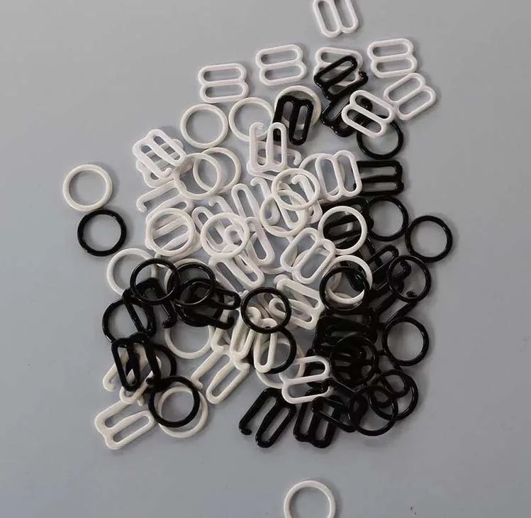 100 pcs / lot 6mm/8mm/10mm/12mm/15mm/18mm/20mm  black metal ring slider hook bra accessory