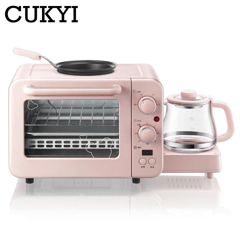 CUKYI Multifunction 3 in 1 breakfast machine 8L Electric mini Oven Coffee maker eggs frying pan household bread pizza oven grill