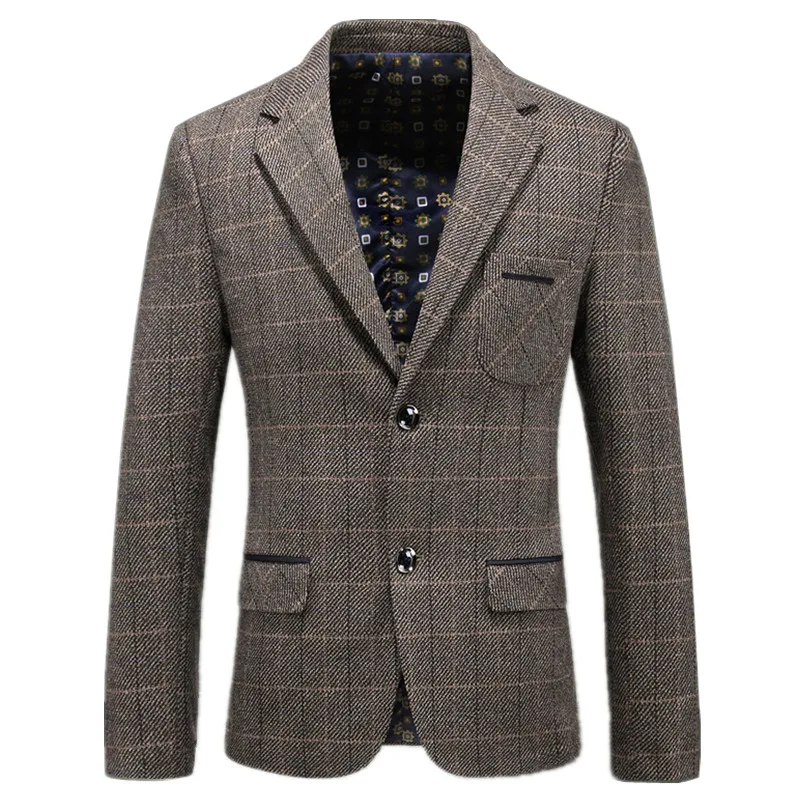 

2019 Spring And Autumn Fashion New Men's Casual Boutique Wool Plaid Suit Two Button Blazer Jacket Coat