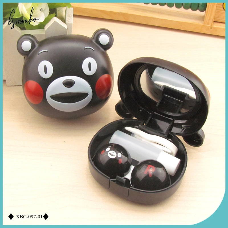 Lymouko New Design Cartoon Cute Smile Bear Contact Lens Case with Mirror for Women Holder Contact Lenses Box