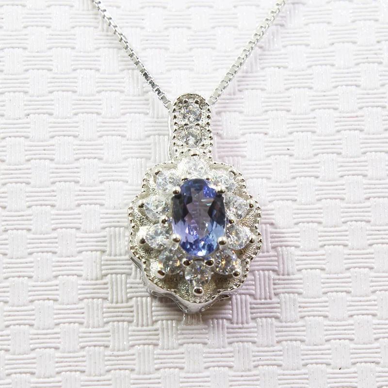 Dazzling tanzanite pendant for wedding 4 mm * 6 mm 0.5 ct natural tanznaite pendant solid 925 silver tanzanite wedding pendant