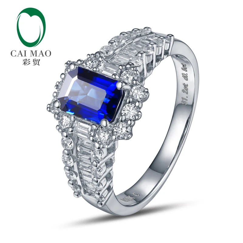 

18K/Au750 White Gold Natural 1.2ct Sapphire & 0.80ct Diamonds Engagement Ring