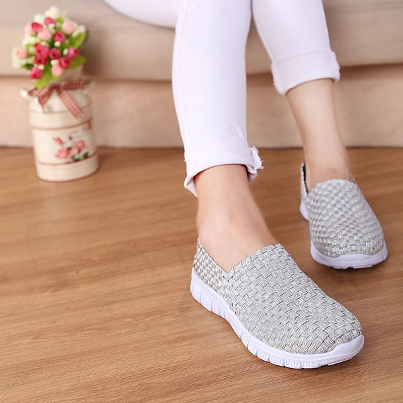 BeckyWalk Women Casual Flat Shoes Handmade Woven Shoes Slip On Breathable Sneakers Spring Autumn Loafers Women Flats WSH2917