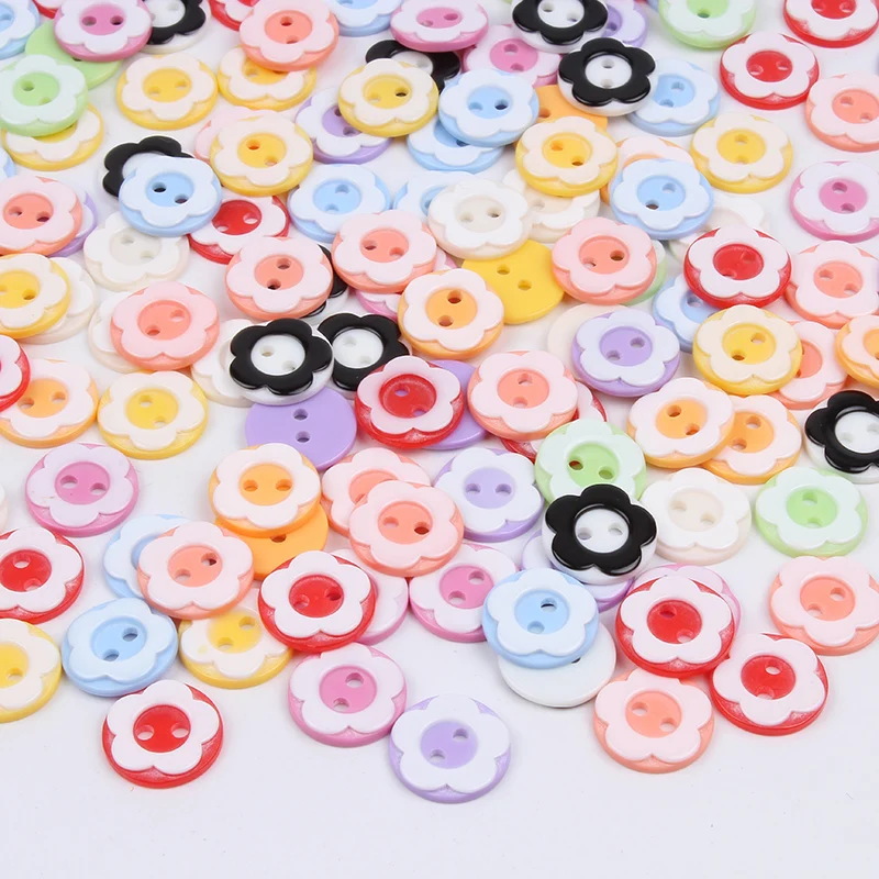 50pcs/lot 13mm Mix Colors Flower Button for Kids Clothes Decoration Plastic Resin Round Flatback button Sewing Tools Accessories