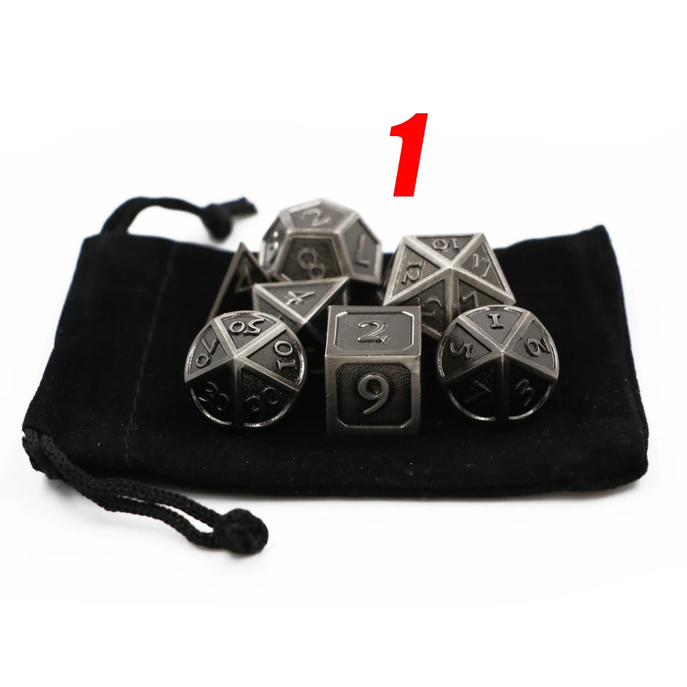 IMDG 7pcs/set Creative RPG Game Dice Polyhedron Metal Dice DND New Font Ancient Color Digital Game Dice