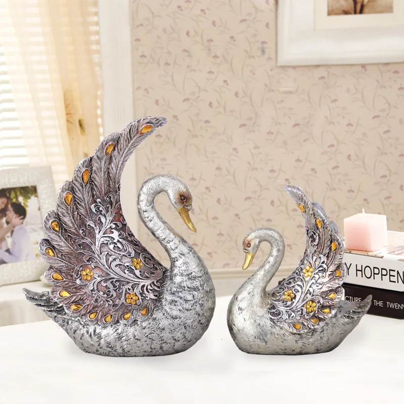 Resin Handicrafts Silver Plated Couples Swan Home Decoration Creative Gift Present Souvenir  Accessories Figurine Animal Statue