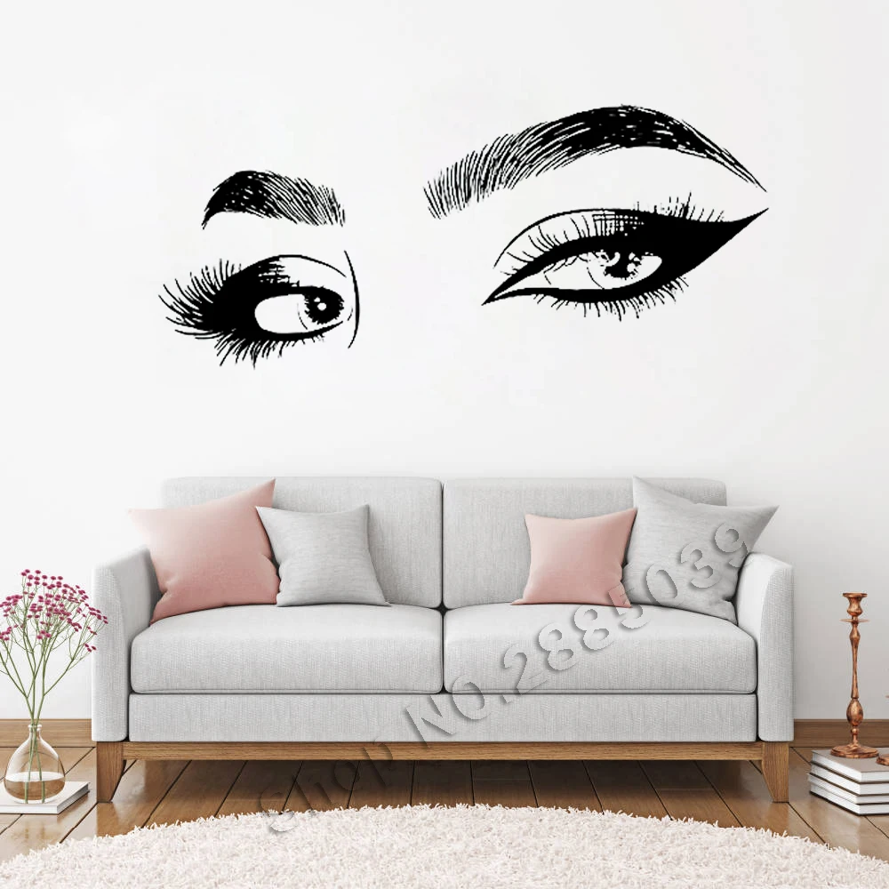 

Eyes Eyelashes Wall Sticker Make Up Decal Girls Eyes Eyebrows Beauty Salon Vinyl Art Murals Big Eye Wall Decor Removable LC558