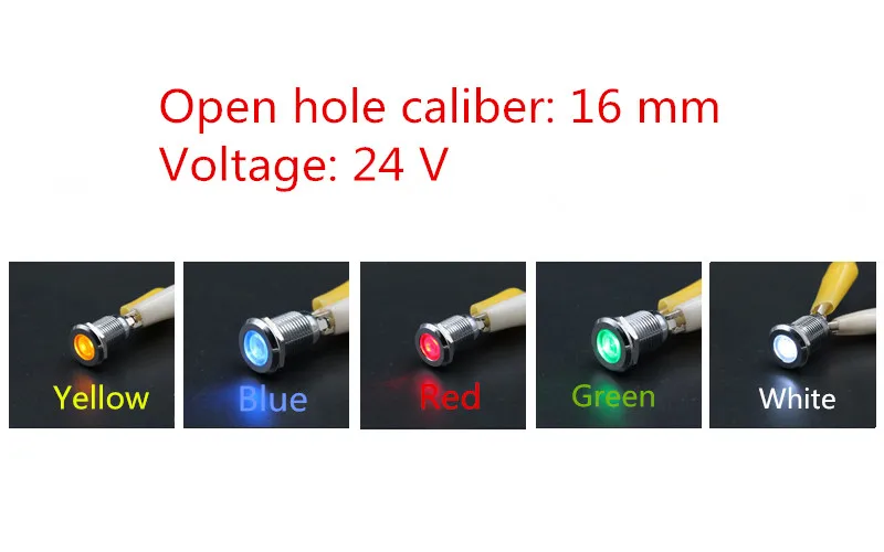 1PCS YT1193  Metal Shell  LED signal lamp 24V Open hole caliber 16 mm Led  Waterproof  Free Shipping  5 Colors