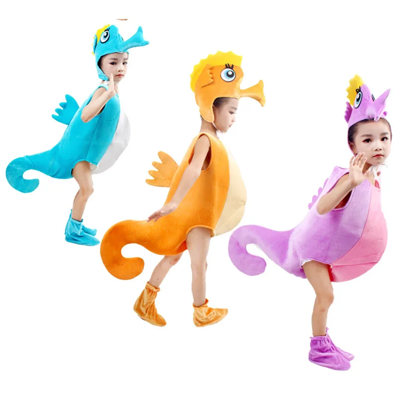 Children kid blue purple orange hippocampus sea horse costume Halloween party cosplay animal costume clothes for boy girl