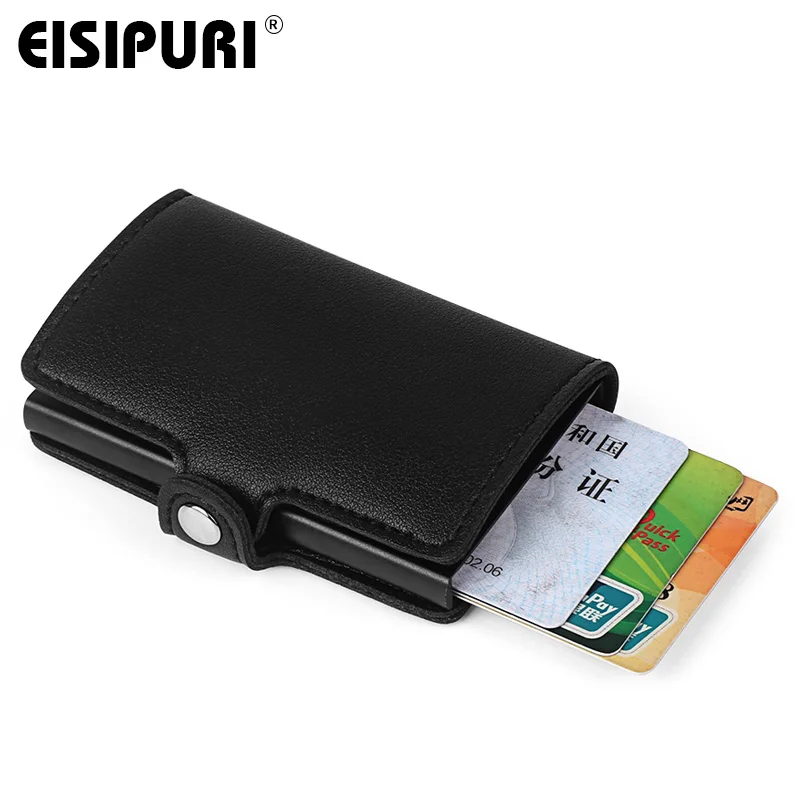 Men Wallet Card Holder RFID Aluminium Alloy Credit Card Holder PU Leather Wallet Antitheft Men Automatic Pop Up RFID Wallet