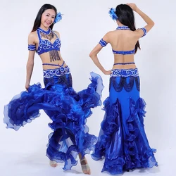 5pcs/Set  hand-made sewed  Belly Dance Costumes Popular Oriental dancing Set Dresses Bra+Belt+Skirt+Necklace+Arms