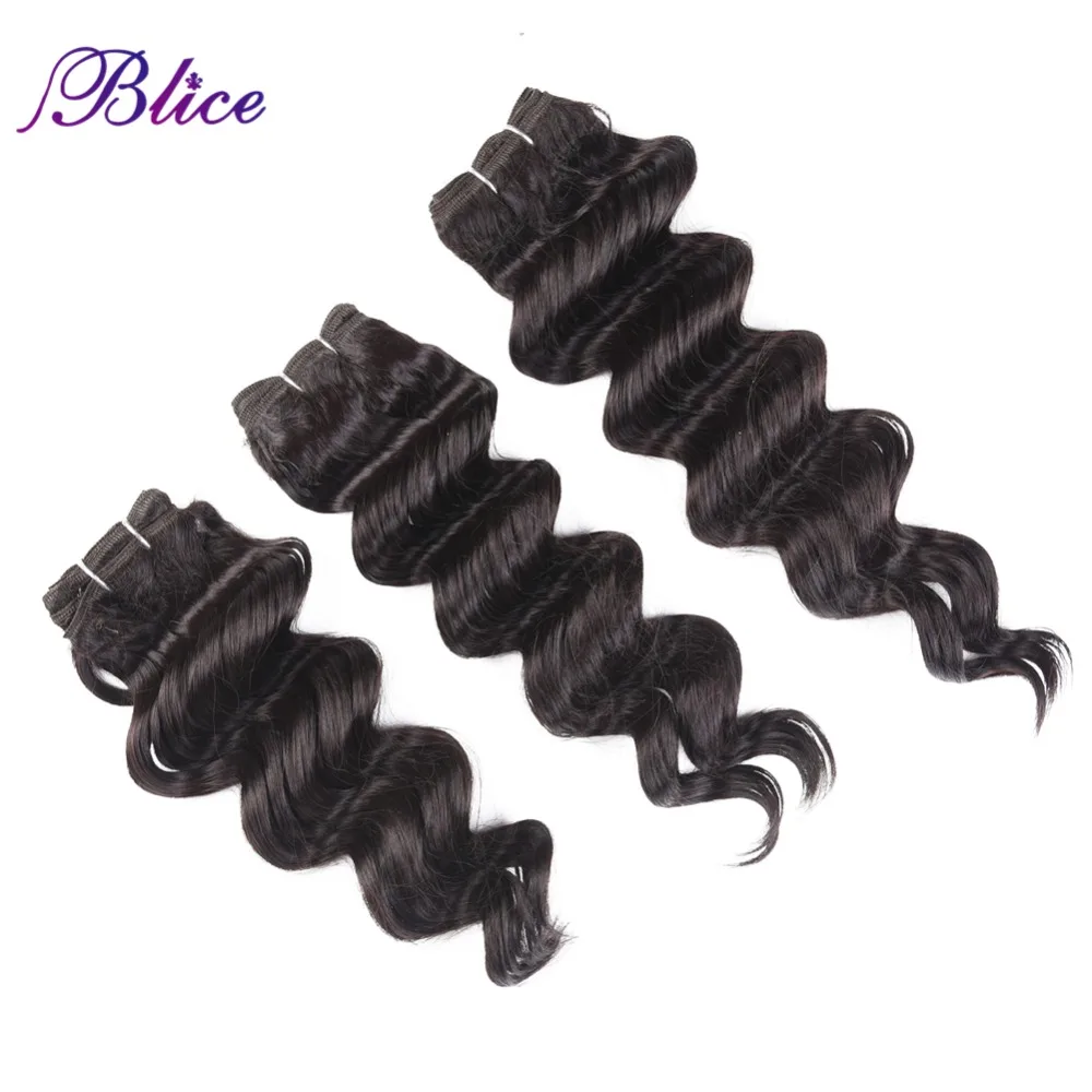 Blice Synthetic Hair Extensions 14-18inch Deep Wave Hair Bundles High Temperature Natural Color 180g/Pack Three Bundles Deal