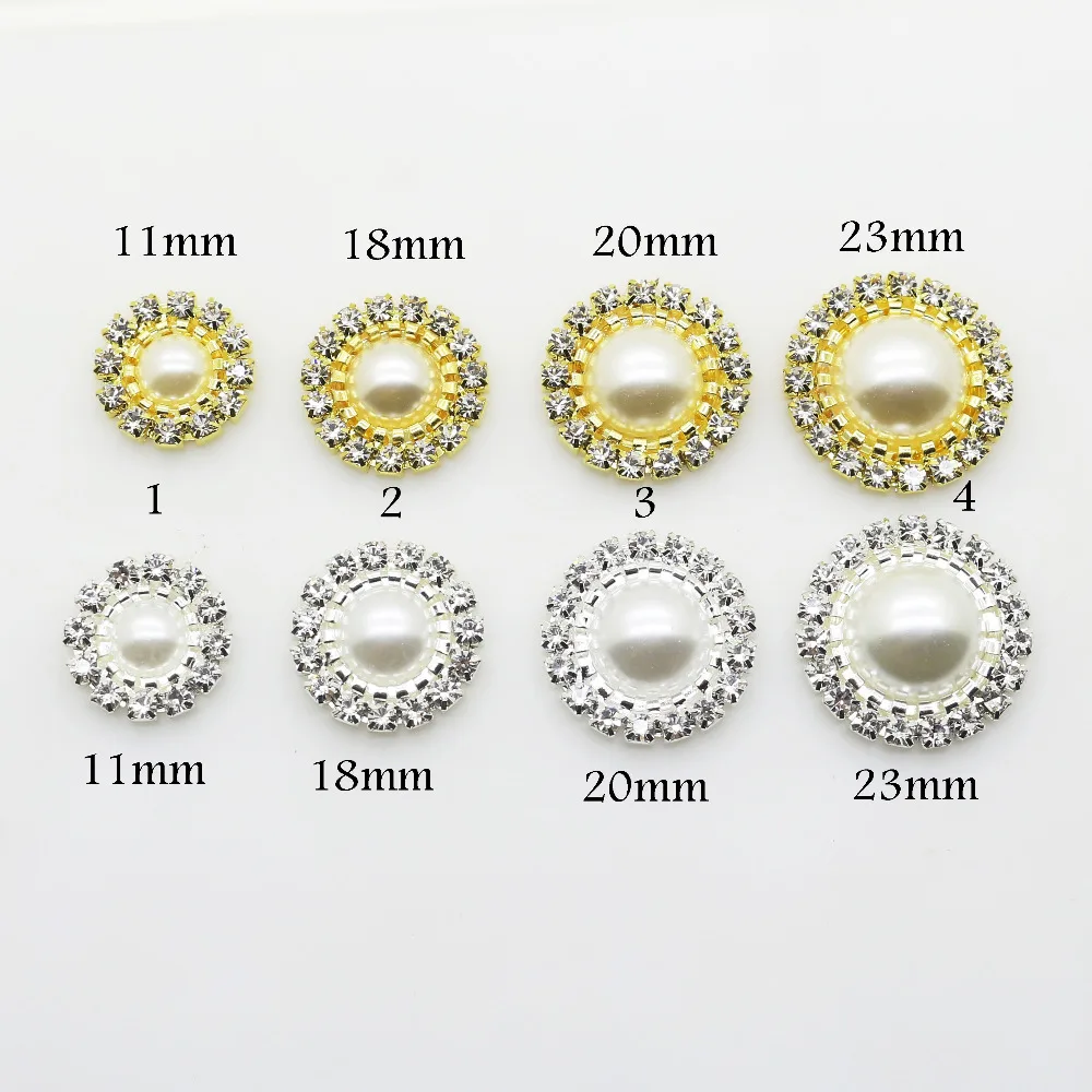 10pcs sliver and Golod, Fashion Round Flat Back Rhinestone Button Pearl Wedding Embellishment Buckle.