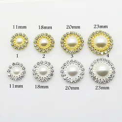 10pcs sliver and Golod, Fashion Round Flat Back Rhinestone Button Pearl Wedding Embellishment Buckle.