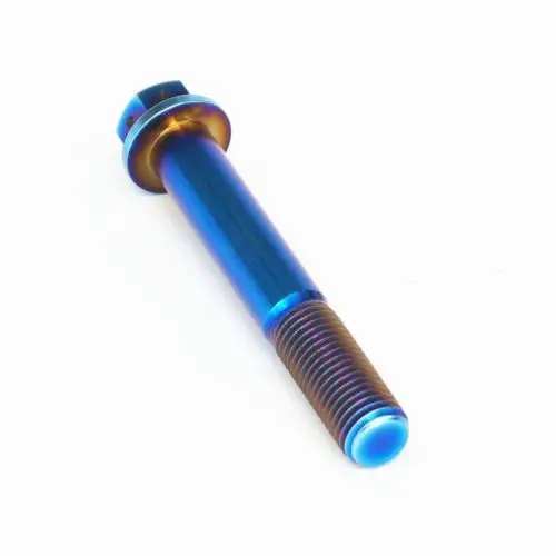 1.25mm Pitch M10x65mm Burn Blue GR5 Titanium Motorcycle Hex Head Flange Bolts