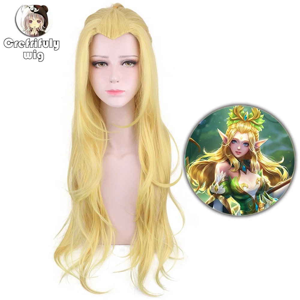 

5v5 Arena Game Princess Yellow Braiding Hair Long Wavy Synthetic Halloween Costume Anime Cosplay Wig 75cm + wig cap