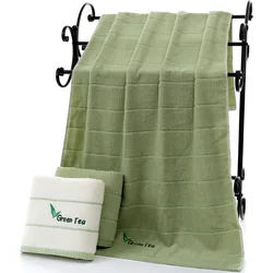 Large Striped Cotton Bath Towels for Adults and Kids, Absorbent, Soft, Green Tea, Home, Shower, Towels Bathroom, 70x140cm, 1pc
