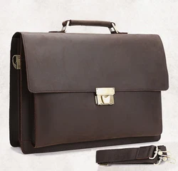 Vintage Genuine Leather men Briefcase Leather Business bag Men laptop Bag Tote Briefcase with coded lock Handbag Shoulder bag