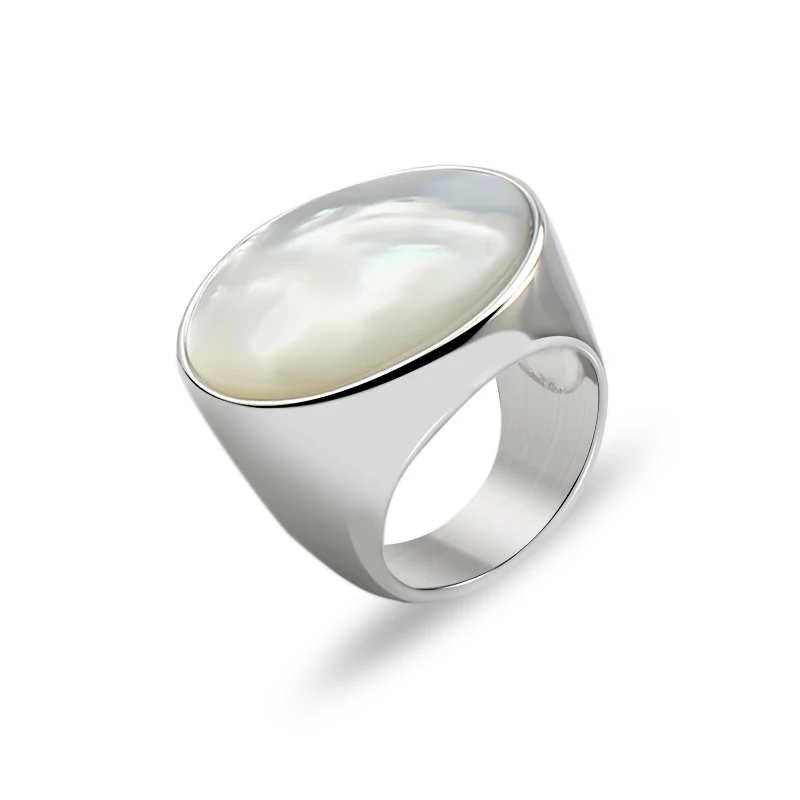 316L stainless steel product add mother of pearl women ring silver color fashion bezel setting  wide interface jewelry