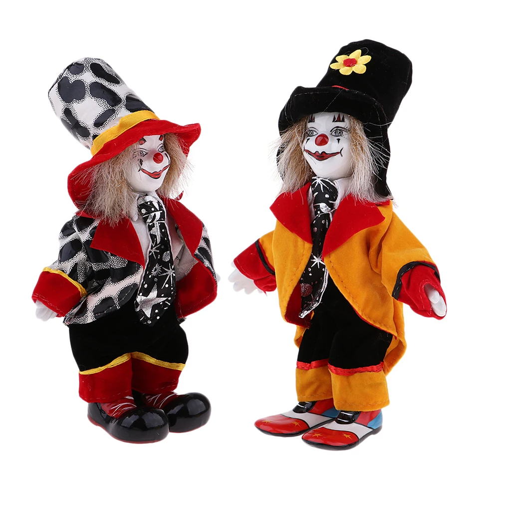 18cm 2PCS Handmade Ceramic Clown Doll Home Decoration Souvenirs Collection Art Toy Gifts